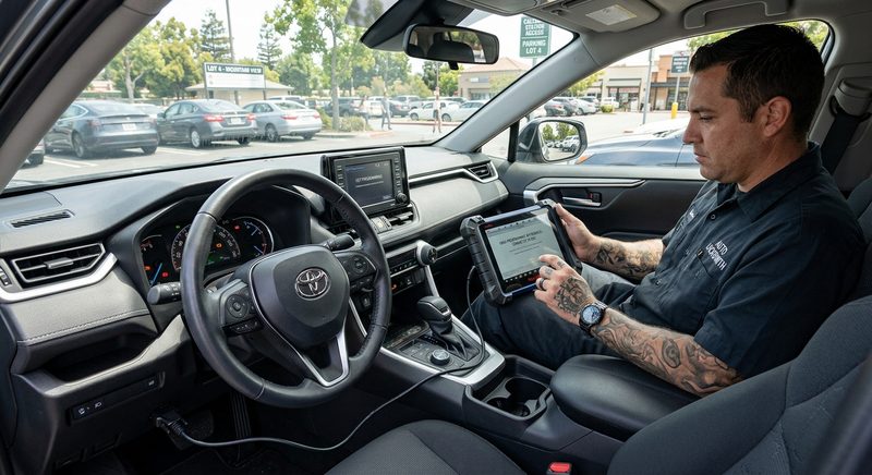 Automotive locksmith using OBD-II key programmer in Mountain View